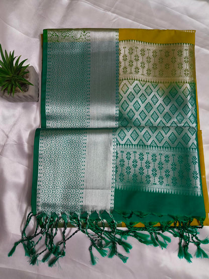 Rain drop Soft Silk Yellow Saree