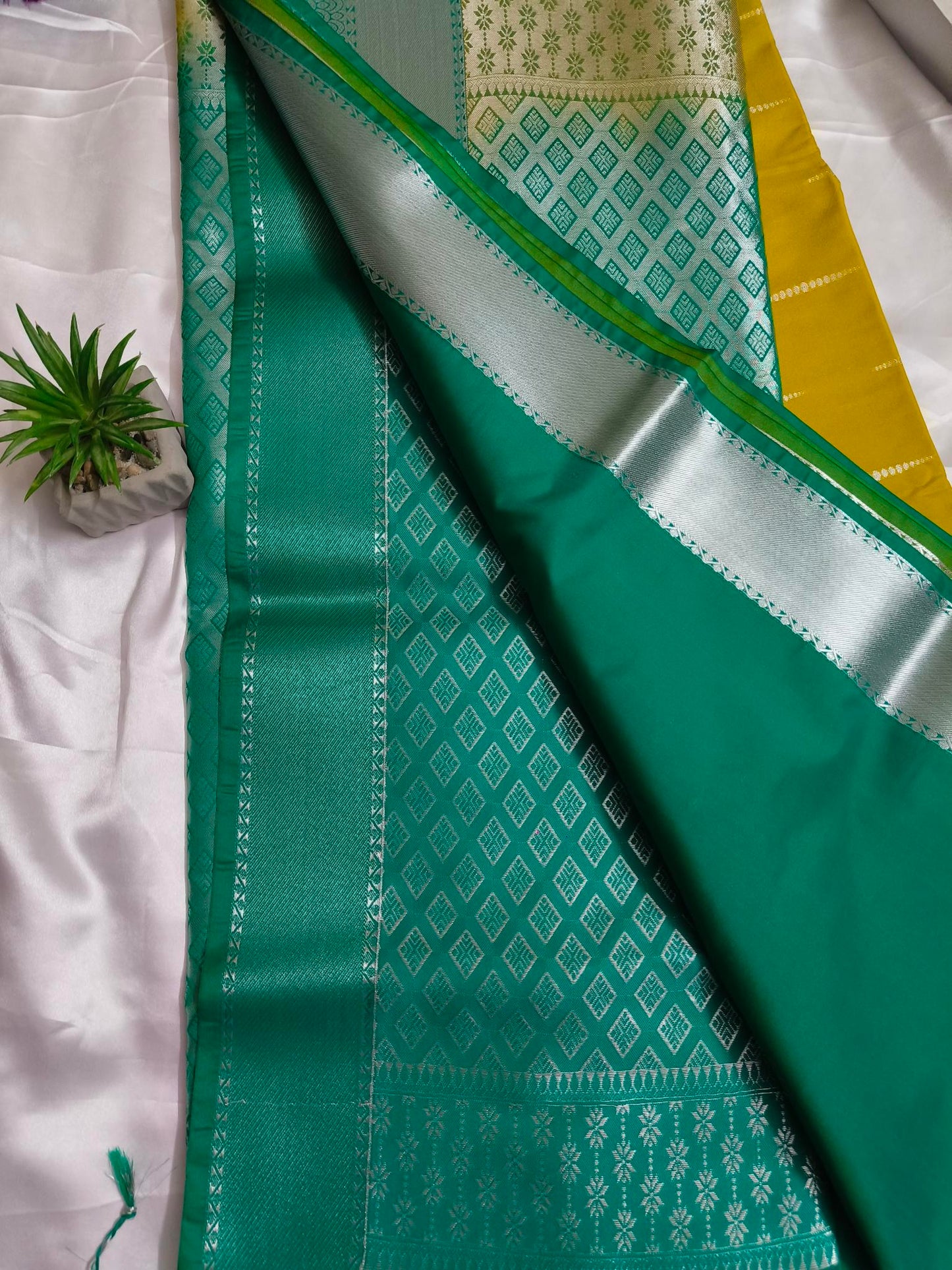 Rain drop Soft Silk Yellow Saree