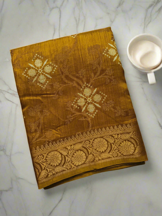 Digital and Butta Georgette Saree - Yellow