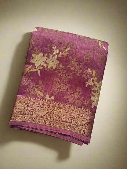 Digital and Butta Georgette Saree - Rust Pink