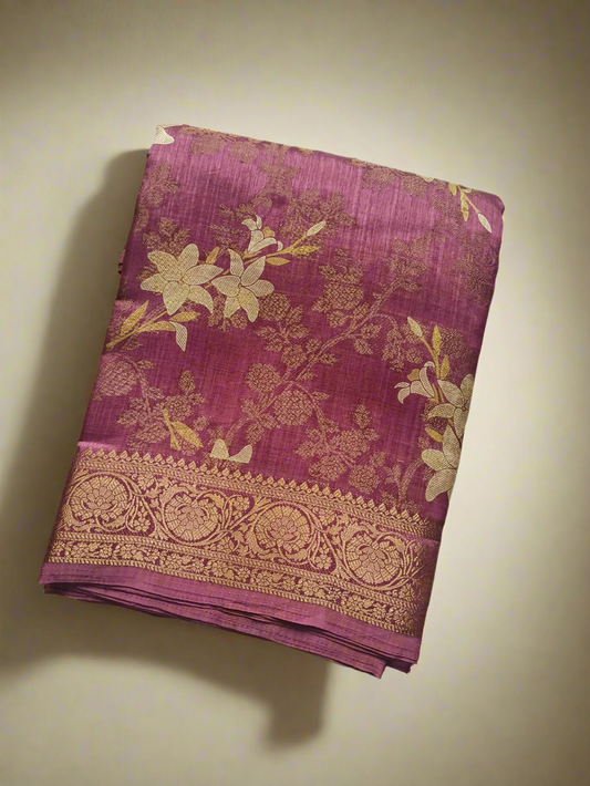 Digital and Butta Georgette Saree - Rust Pink