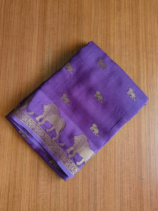 Small Border Animal Work Georgett Purple Saree