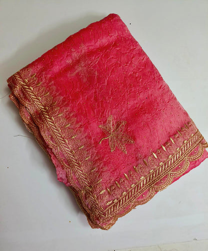 Crushed Organza with Embroidery Work - Peach