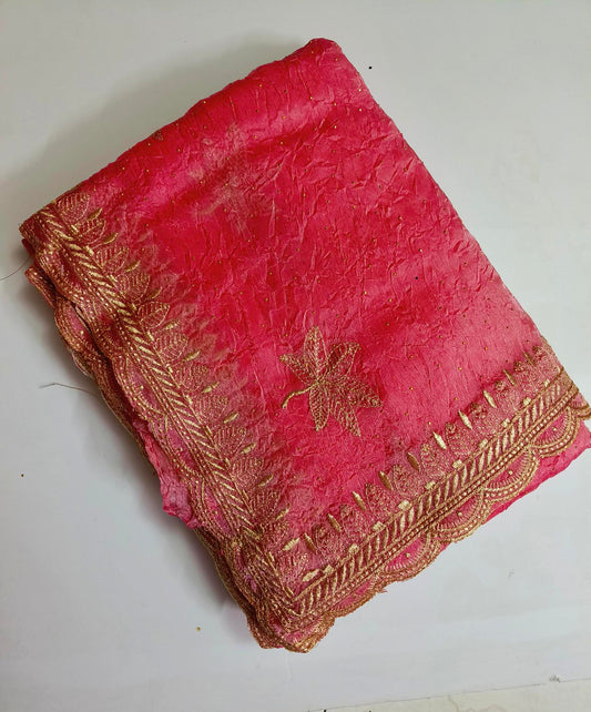 Crushed Organza with Embroidery Work - Peach