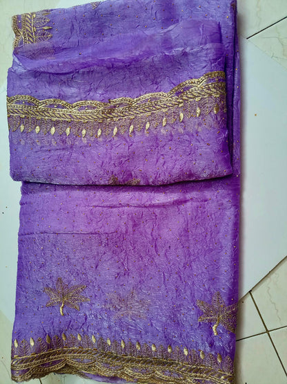Crushed Organza with Embroidery Work - Lavendar