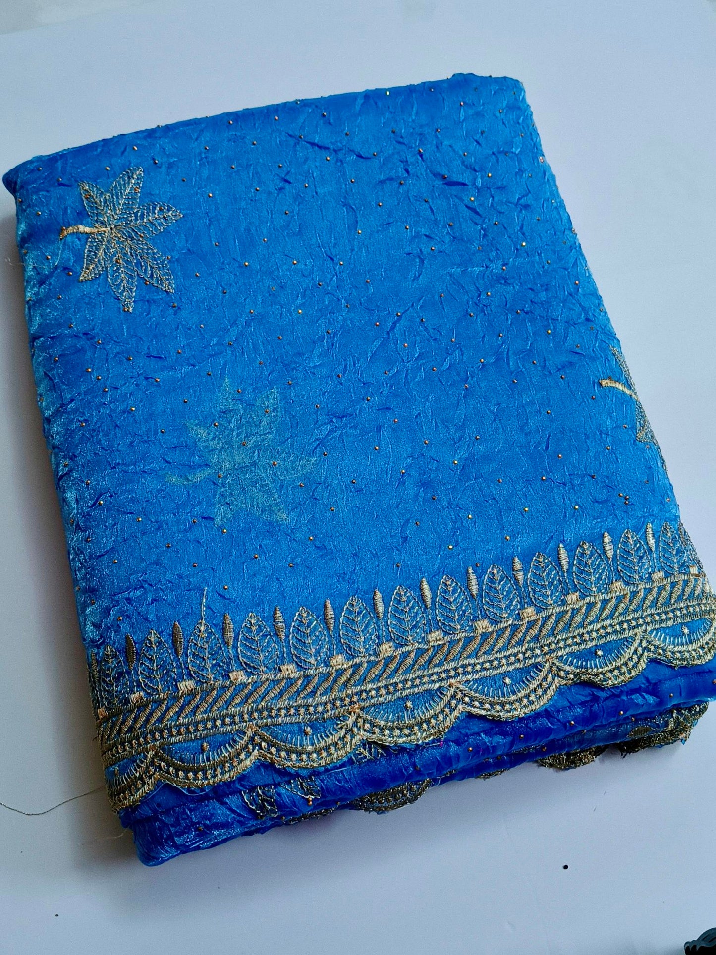 Crushed Organza with Embroidery Work - Blue