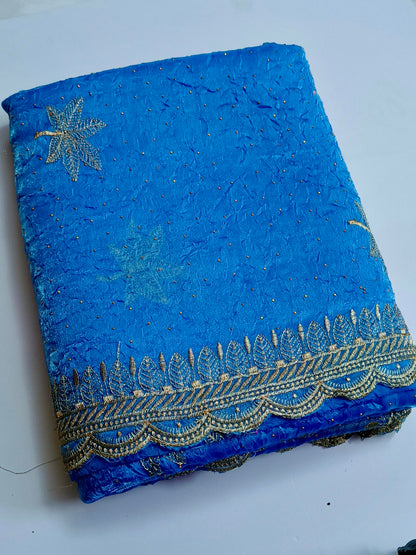 Crushed Organza with Embroidery Work - Blue