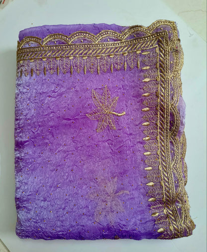 Crushed Organza with Embroidery Work - Lavendar