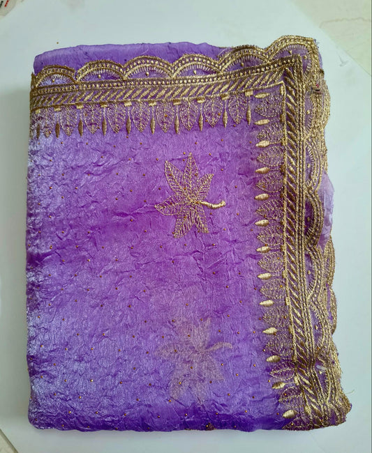 Crushed Organza with Embroidery Work - Lavendar