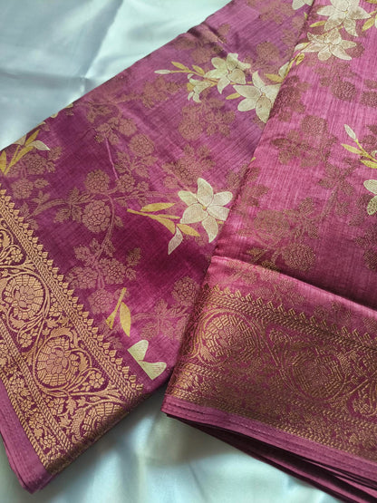 Digital and Butta Georgette Saree - Rust Pink