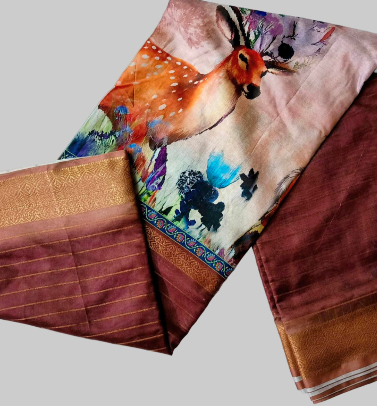 Digital Print- Fancy Saree - Brown