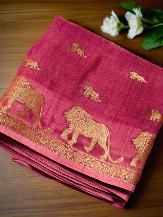 Small Border Animal Work Georgett Onion Pink Saree