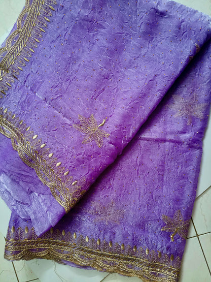 Crushed Organza with Embroidery Work - Lavendar