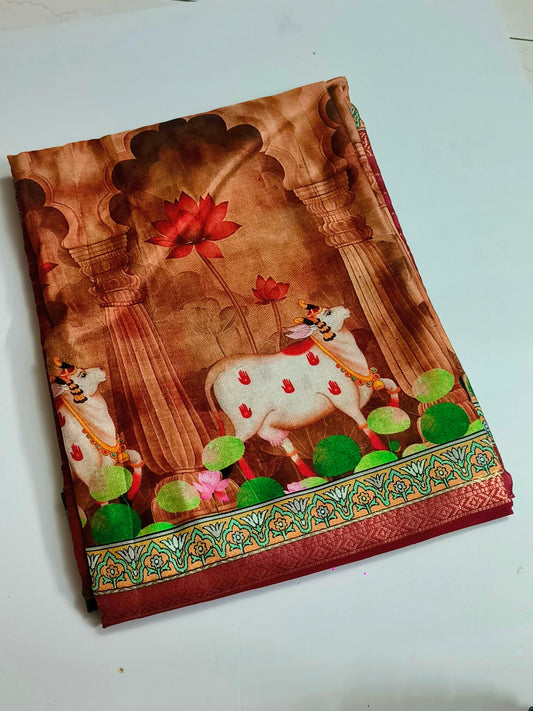 Digital Print- Fancy Saree - Brick Red