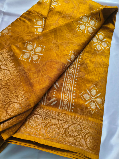 Digital and Butta Georgette Saree - Yellow