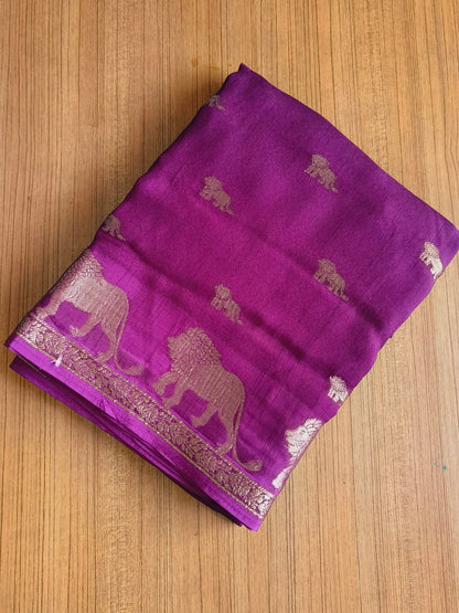 Small Border Animal Work Georgett Maroon Saree