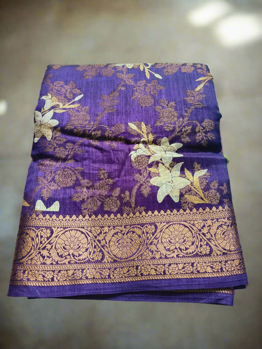 Digital and Butta Georgette Saree - Purple