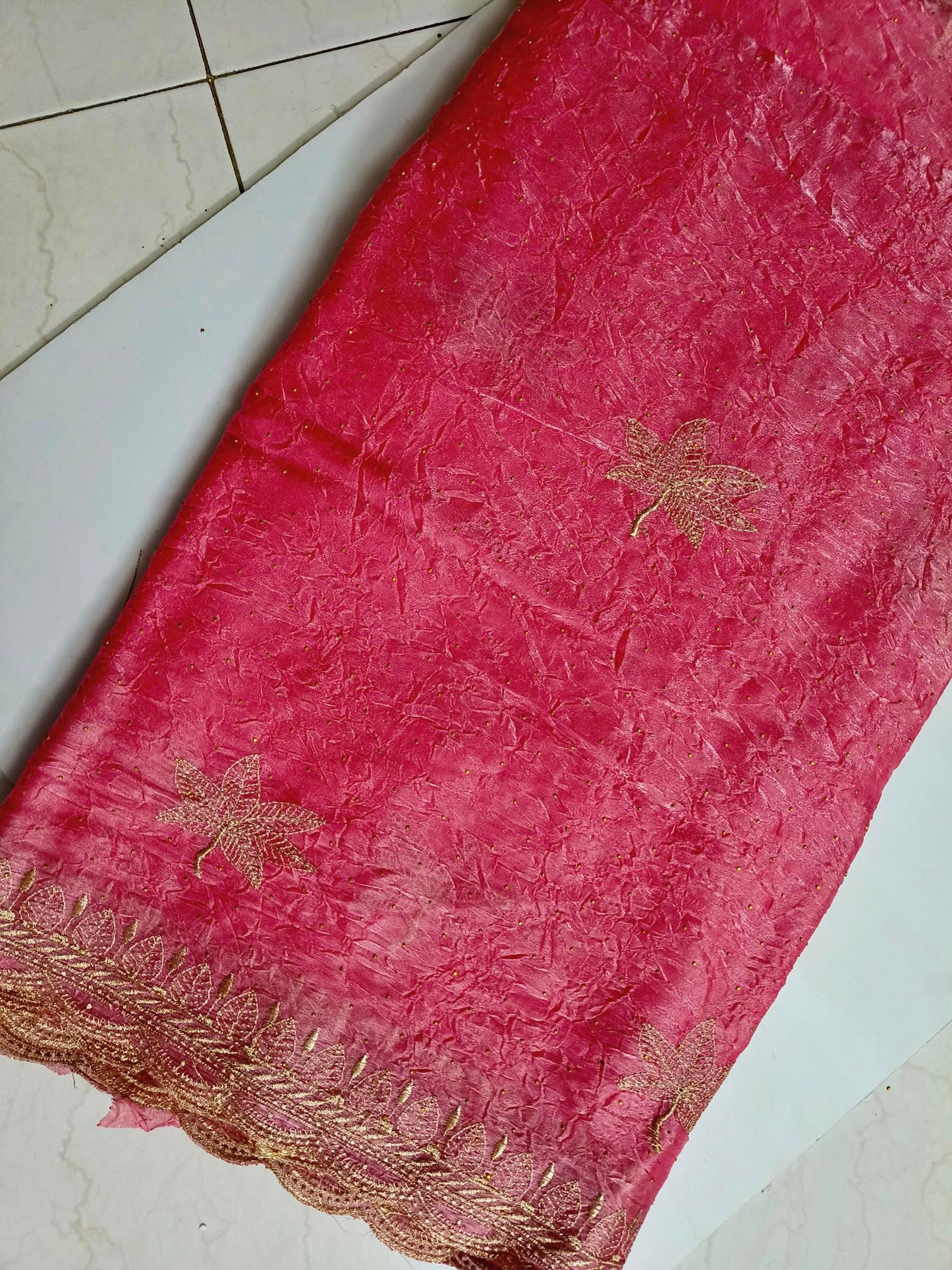 Crushed Organza with Embroidery Work - Peach