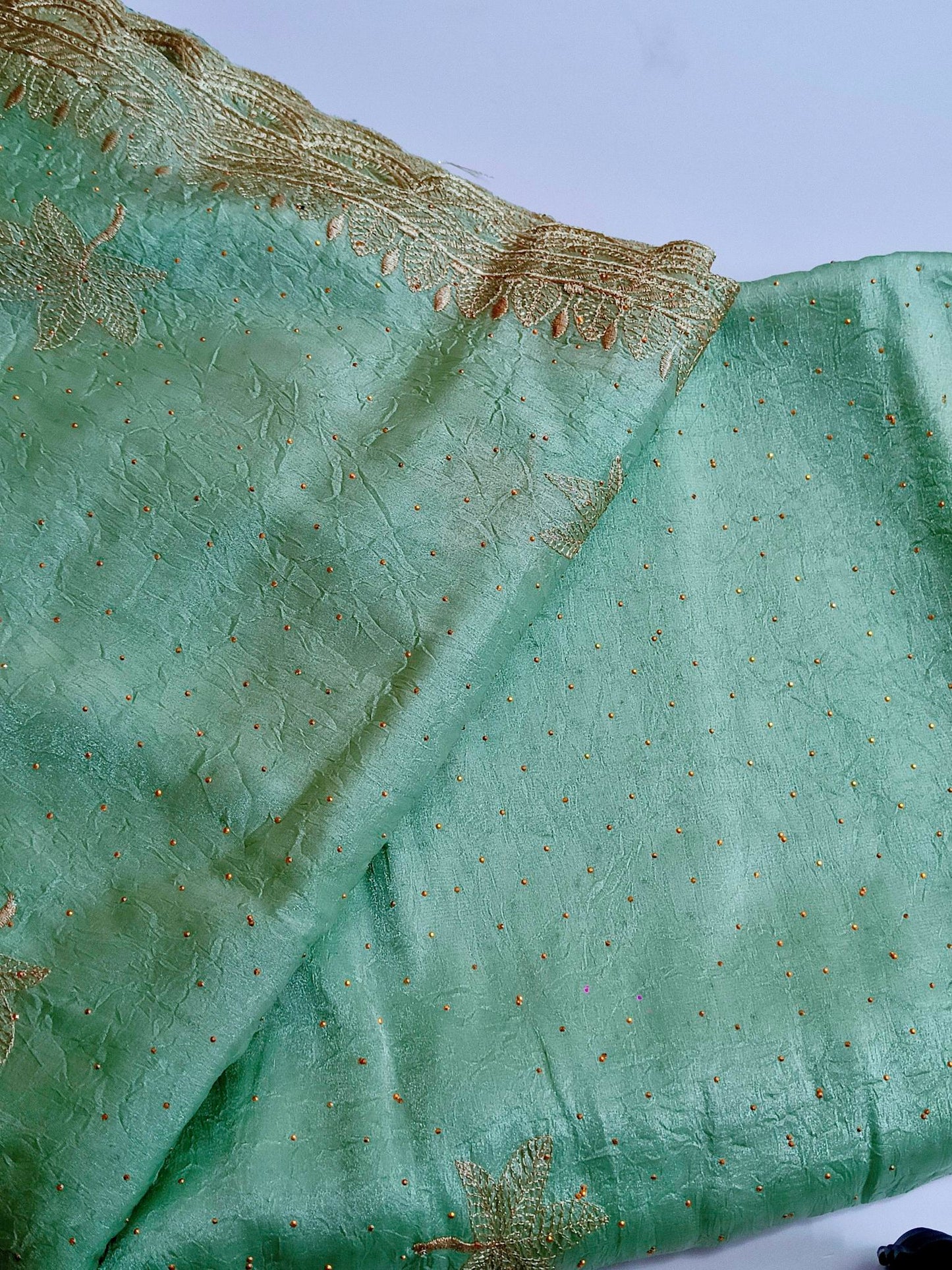 Crushed Organza with Embroidery Work - Teal