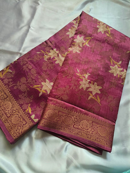 Digital and Butta Georgette Saree - Rust Pink