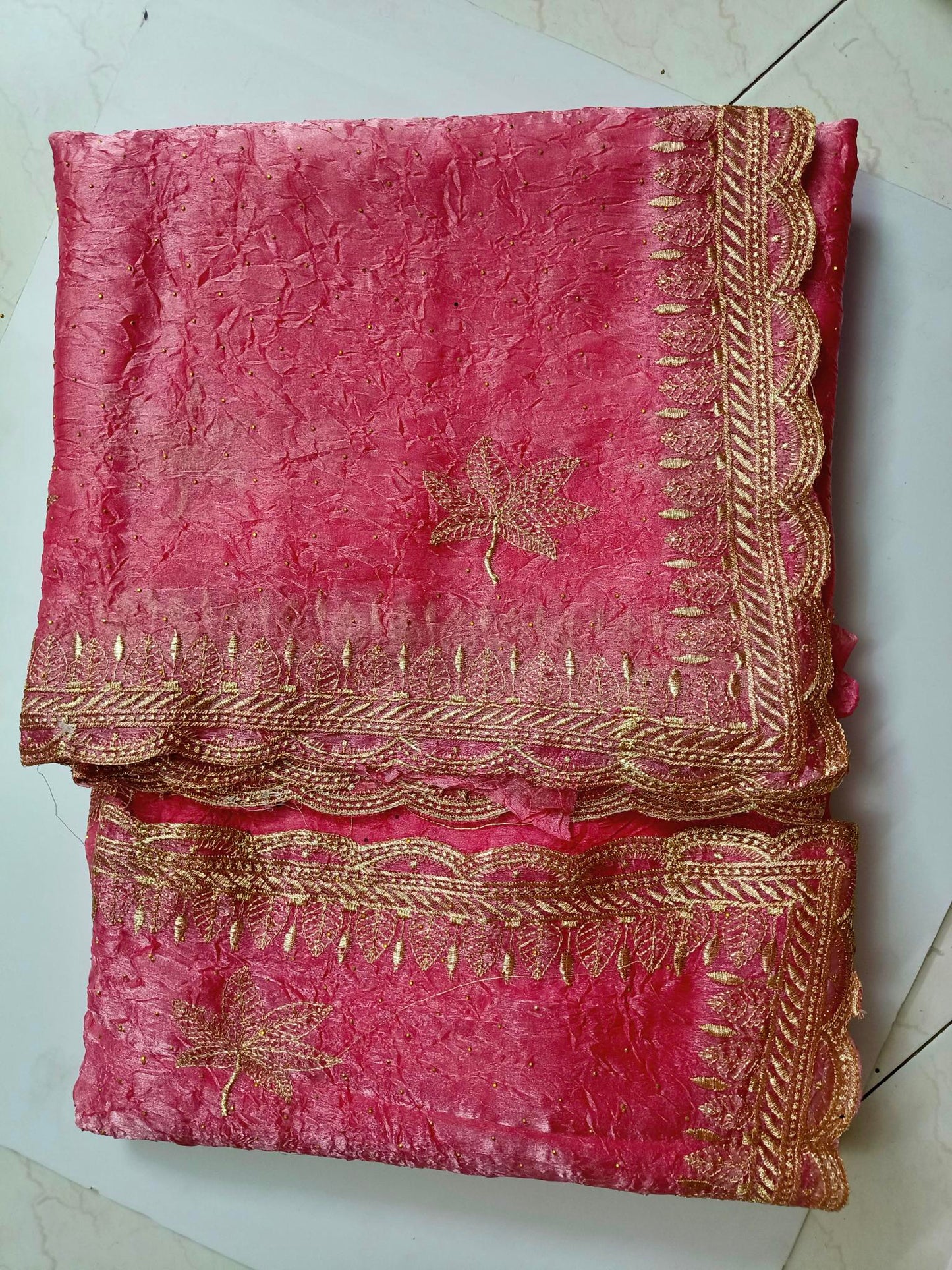 Crushed Organza with Embroidery Work - Peach