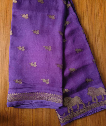 Small Border Animal Work Georgett Purple Saree